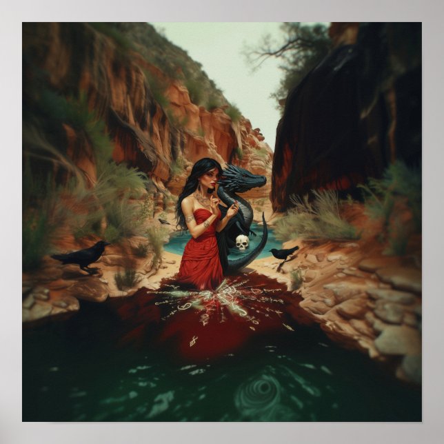 Affiche Abstrait Dragon Crâne Witchy AI Art Matte Valeur (Devant)