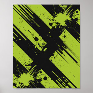 Affiche Abstrait éclaboussures de peinture verte et noire