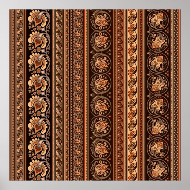 Affiche Abstrait ethnique rayé ornemental vintage backgrou (Devant)