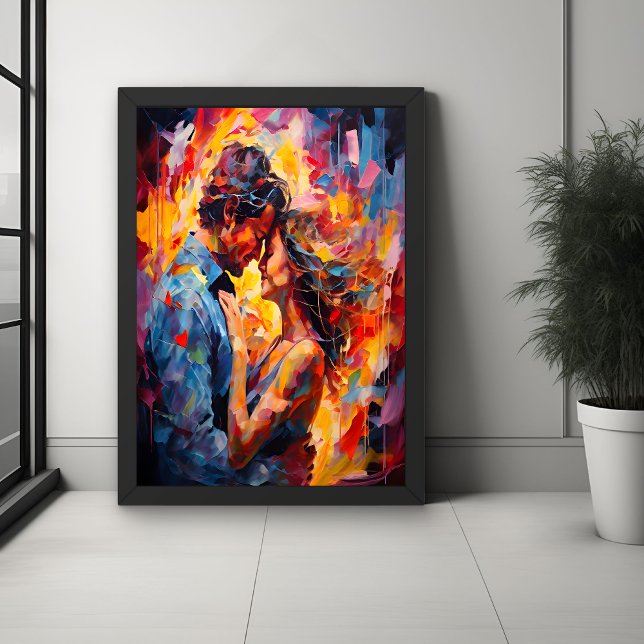 Affiche Abstrait Expressionniste de l'Étreinte Romantique  (Créateur téléchargé)