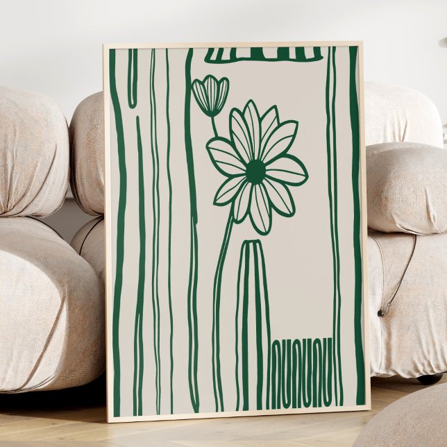 Affiche Abstrait Floral Line Art Green Botanical tendance (Créateur téléchargé)
