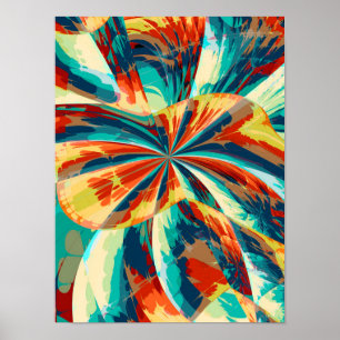 Affiche Abstrait floral pictural coloré