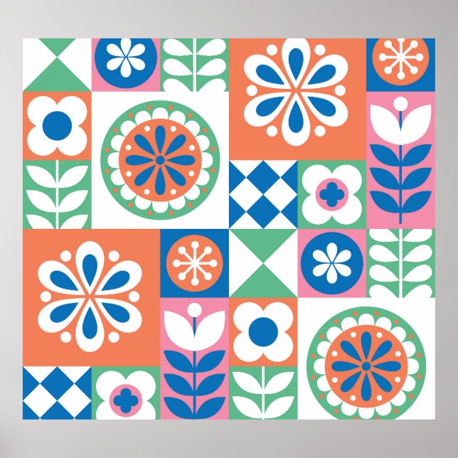 Affiche Abstrait Floral, Scandinave Folk Design. (Devant)