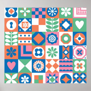 Affiche Abstrait Floral Scandinavian Folk Motif