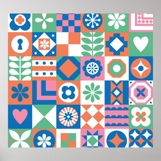 Affiche Abstrait Floral Scandinavian Folk Motif (Devant)