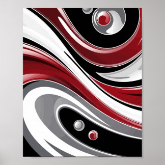 Affiche Abstrait Fluid Swirl dans les tons rouge, noir et