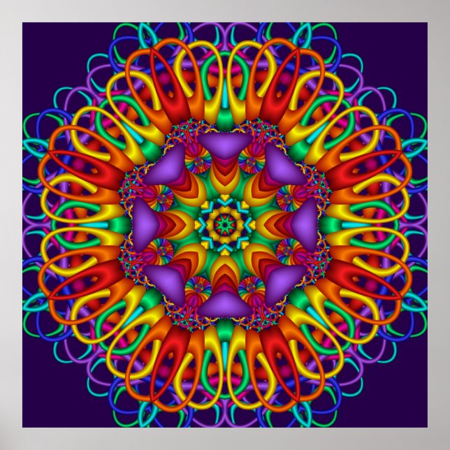 Affiche Abstrait fractal brillant Mandala (Devant)