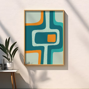 Affiche Abstrait funky milieu du siècle aqua, orange, sarc