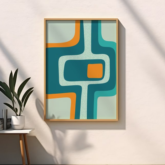 Affiche Abstrait funky milieu du siècle aqua, orange, sarc (Créateur téléchargé)