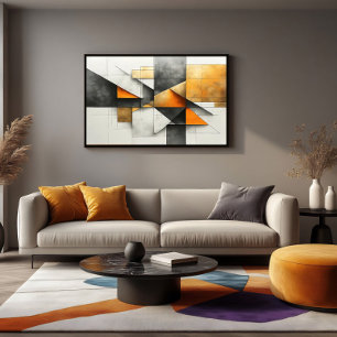 Affiche Abstrait Géométrique Industriel Orange Or Gris