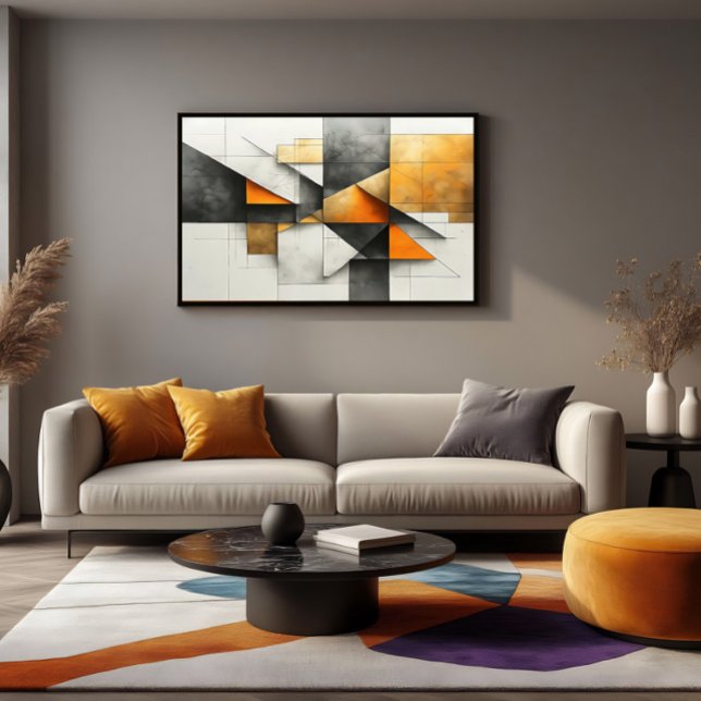 Affiche Abstrait Géométrique Industriel Orange Or Gris (Créateur téléchargé)
