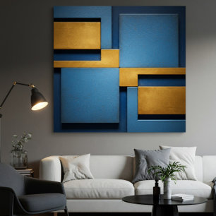 Affiche Abstrait Géométrique Luxueux Bleu et Or