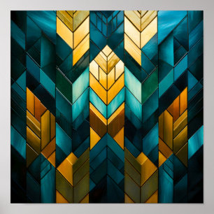 Affiche Abstrait Géométrique Moderne Élégant Or Turquoise