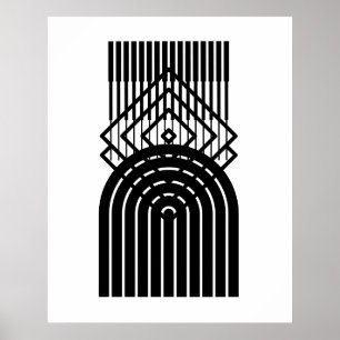 Affiche Abstrait géométrique Noir moyen siècle Contemporai