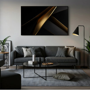 Affiche Abstrait Géométrique Noir Or Luxueux