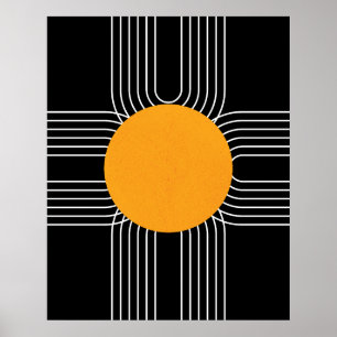 Affiche Abstrait géométrique Soleil moyen siècle moderne B