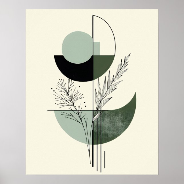 Affiche Abstrait Géométrique Vert Botanique (Devant)