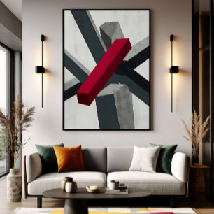 Affiche Abstrait Gras 3D Rouge Noir Blanc