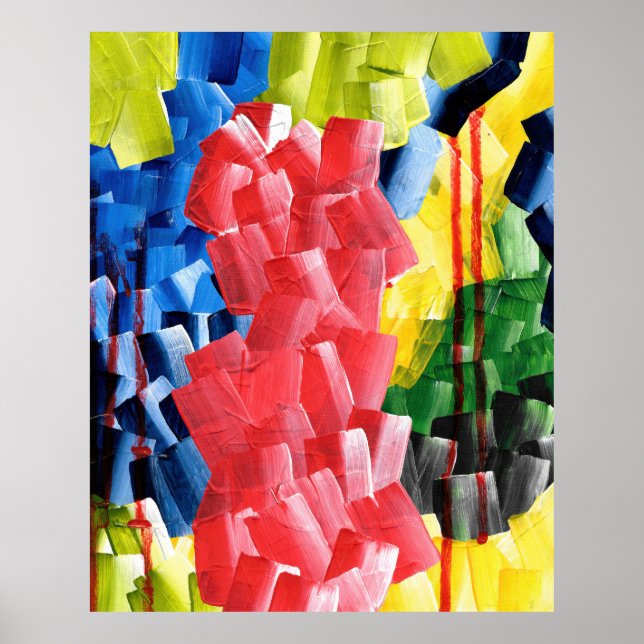 Affiche Abstrait Gras en Rouge, Bleu, Jaune et Vert (Devant)