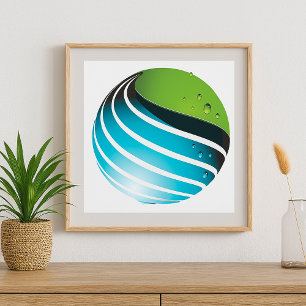 Affiche Abstrait Green and Blue Globe Modern Earth