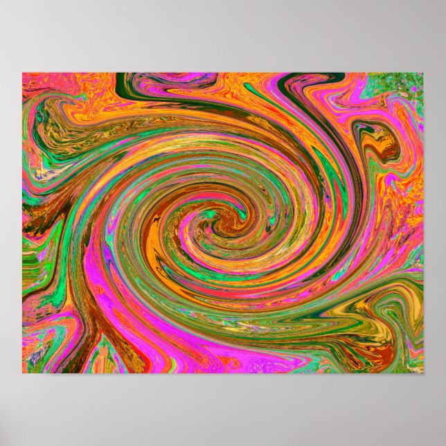 Affiche Abstrait Groovy Rétro Tourbillon Orange et Vert (Devant)