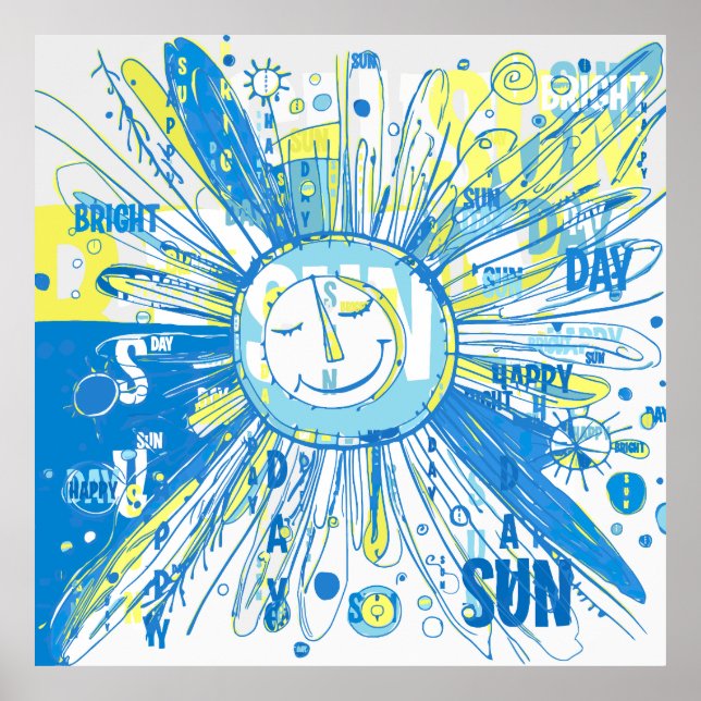 Affiche Abstrait Happy Whimsical Sun Word Art (Devant)