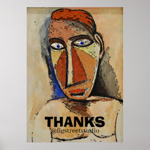 Affiche Abstrait Homme Face avec MERCI, ajouter du texte