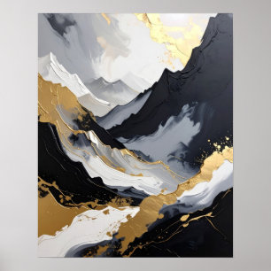 Affiche Abstrait Impasto Noir et Or Luxueux