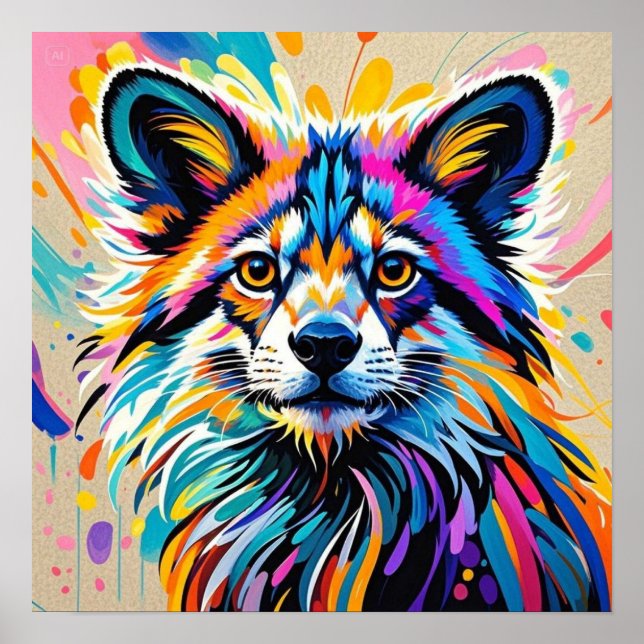 Affiche Abstrait joli joyeux joyeux dessin animal (Devant)