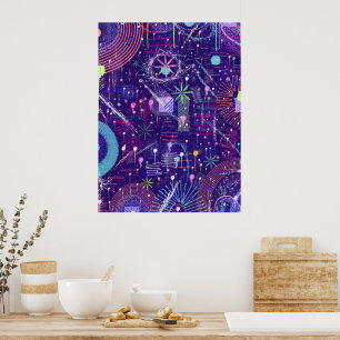 Affiche Abstrait Maximaliste sur Fond Violet