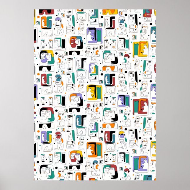 Affiche Abstrait maya anciens visages motif 1 (Devant)