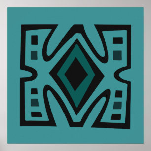 Affiche Abstrait Moderne Africain Contemporain en turquois