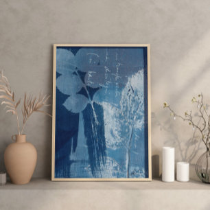 Affiche Abstrait moderne Cyan Bleu Botanique