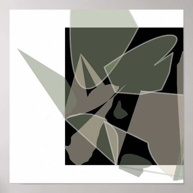 Affiche Abstrait moderne noir blanc vert teint neutre (Devant)