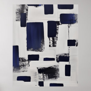 Affiche Abstrait moderne noir Formes linéaires blanches Po