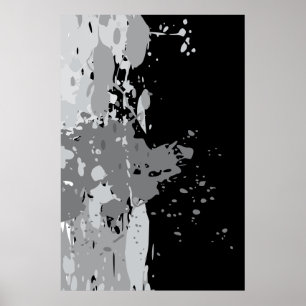 Affiche Abstrait Moderne Tache de Peinture Noir & Gris