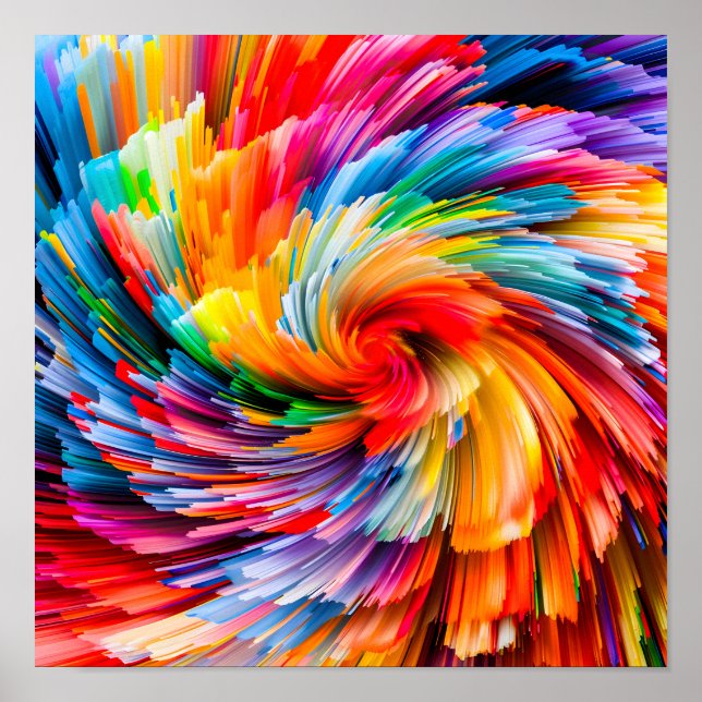 Affiche Abstrait Moderne Tourbillon Vibrant Arc-en-Ciel (Devant)