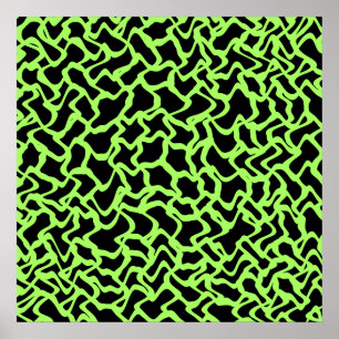 Affiche Abstrait Motif graphique noir et vert citron vert.