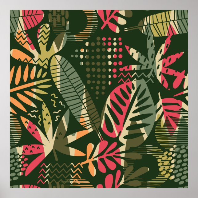 Affiche Abstrait motif sans faille avec des feuilles tropi (Devant)