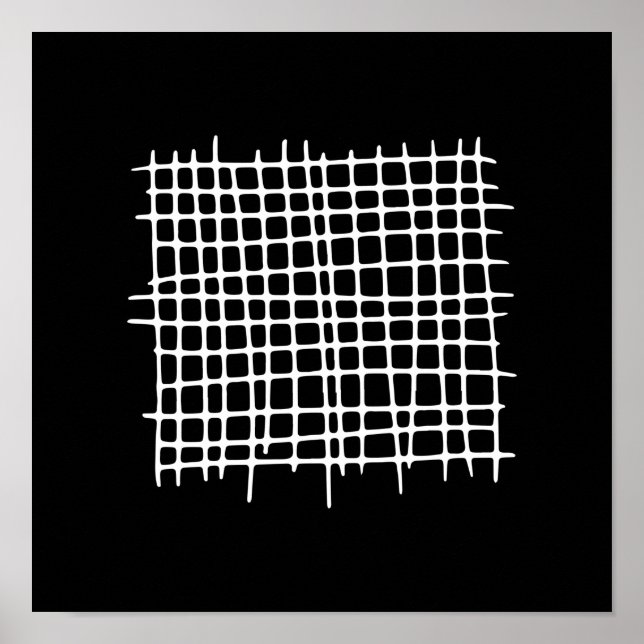 Affiche Abstrait Noir Blanc Géométrique Grille Moderne (Devant)