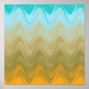 Affiche Abstrait Ondulé Bleu Vert Orange