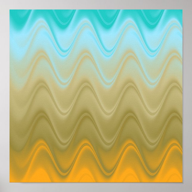 Affiche Abstrait Ondulé Bleu Vert Orange (Devant)