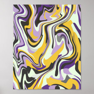 Affiche Abstrait Pastel Swirl avec Jaune et Violet