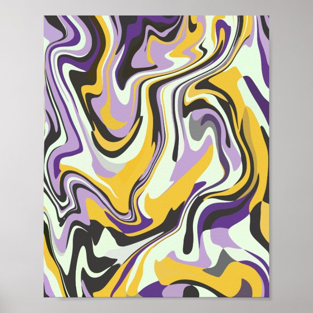 Affiche Abstrait Pastel Swirl avec Jaune et Violet (Devant)