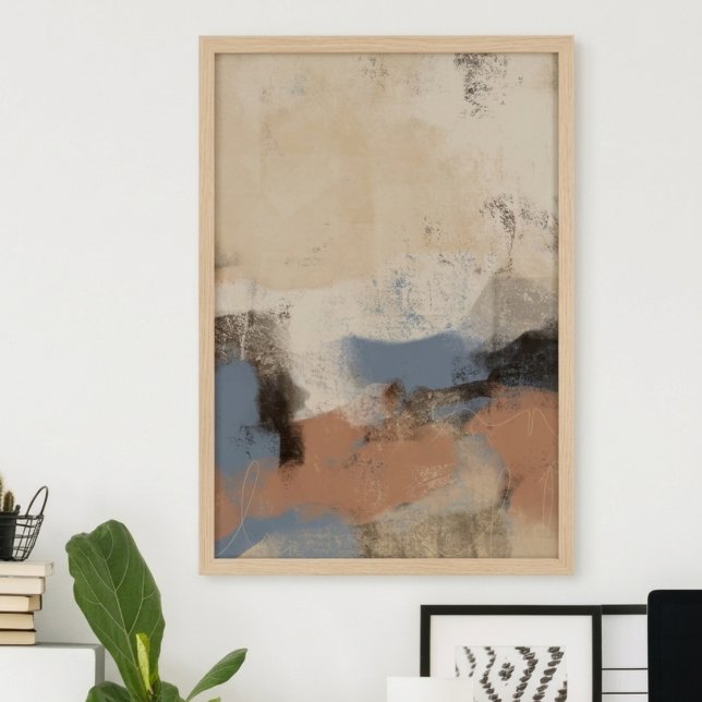 Affiche Abstrait Pinceau Terreux Bleu (Modern earth-tone abstract art—a sophisticated addition to any living space or home office.)