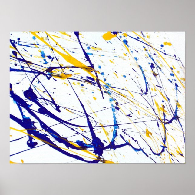 Affiche Abstrait plateau de peinture bleu et jaune (Devant)