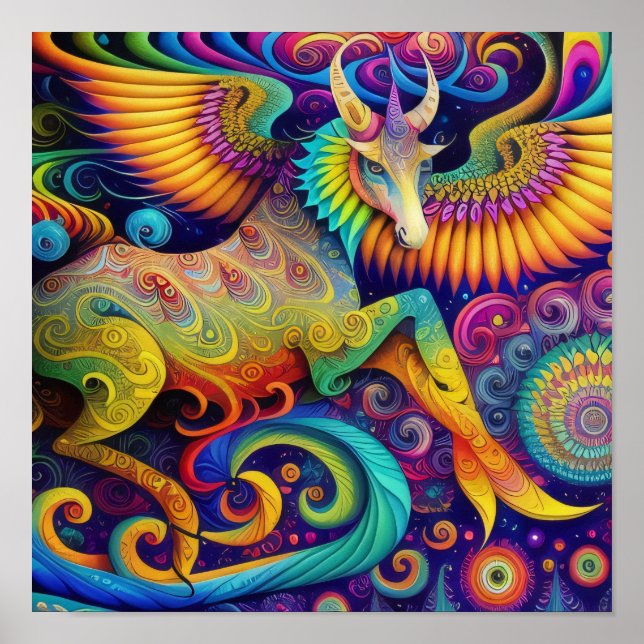 Affiche Abstrait Psychedélique Créature Art (Devant)