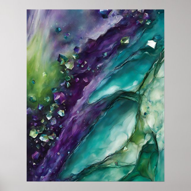 AFFICHE ABSTRAIT PURPLE TURQUOISE MARBRE VERT ART (Devant)