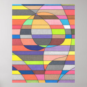 Affiche Abstrait rayé avec des ovales et des courbes color