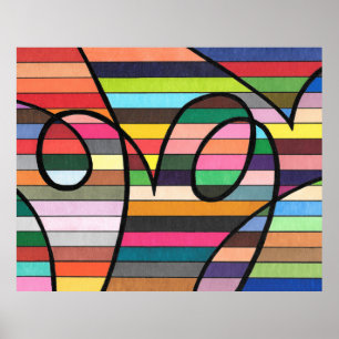 Affiche Abstrait rayé vibrant avec des tourbillons noirs a